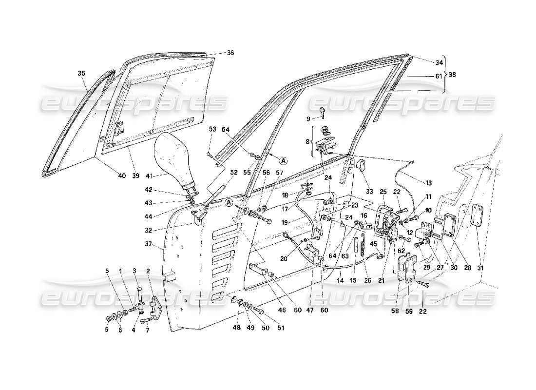 Ferrari F40 Türen – Schiebeglasversion – Teilediagramm