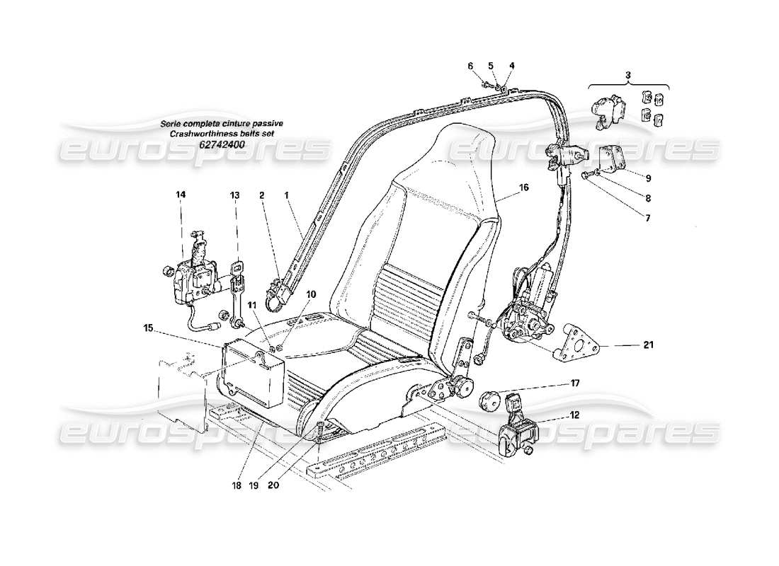Ferrari F40 Sitze – Passive Sicherheitsgurte – Gültig für die USA – Teildiagramm