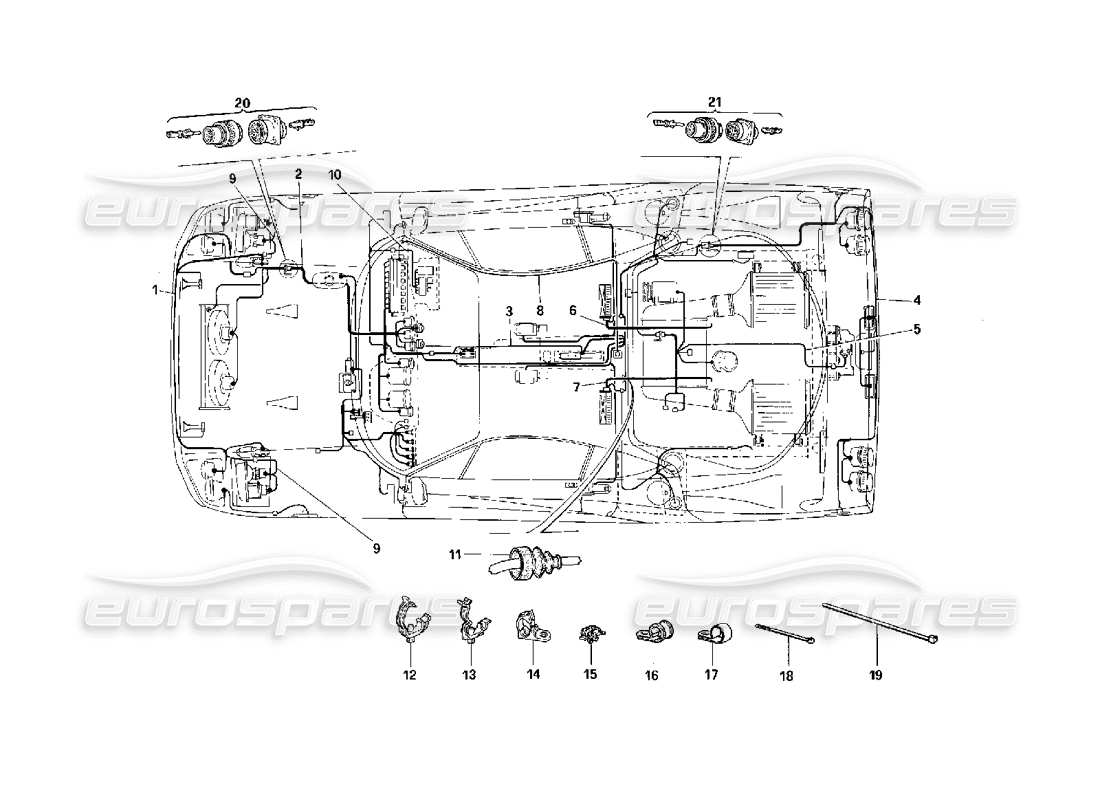 Ferrari F40 Elektrisches System – gültig für die USA – Teilediagramm