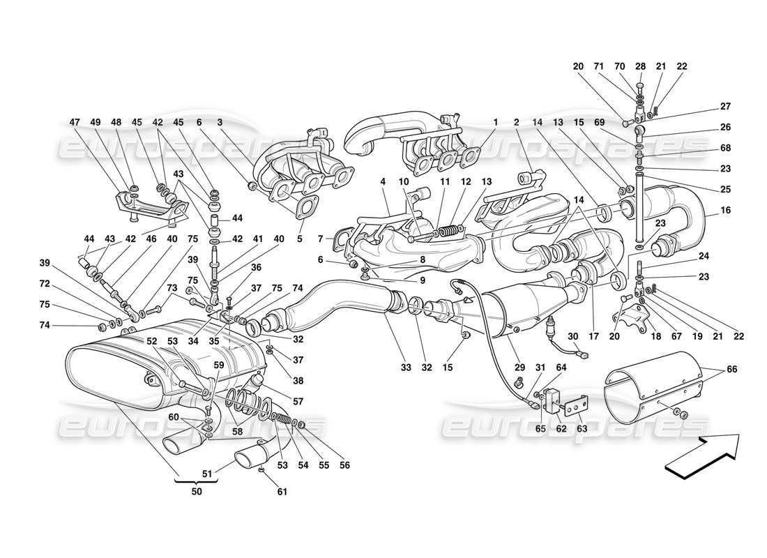 Ferrari F50 Abgassystem Teilediagramm