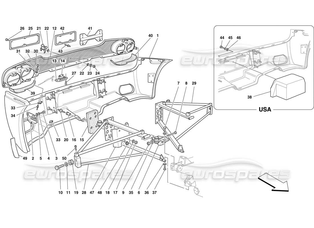 Ferrari F50 Hintere Stoßstange und Stützen Teilediagramm