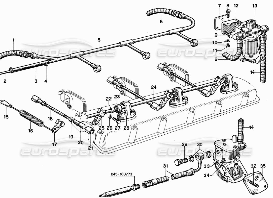 Ferrari 365 GT 2+2 (Mechanisch) Fütterung und Kontrollen Teilediagramm