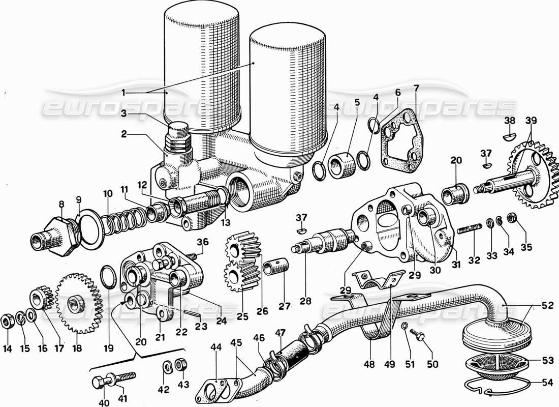Ferrari 365 GT 2+2 (Mechanisch) Ölpumpe und Filter Teilediagramm