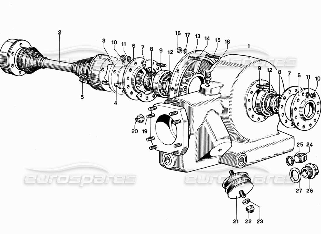 Ferrari 365 GT 2+2 (Mechanisch) Hinterachse und Achse Teildiagramm