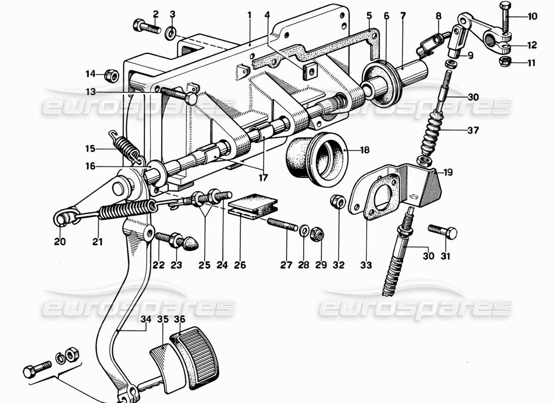 Ferrari 365 GT 2+2 (Mechanisch) Pedalbrett – Kupplungssteuerung Teilediagramm
