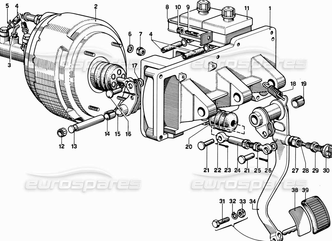 Ferrari 365 GT 2+2 (Mechanisch) Pedalboard – Bremssteuerung Teildiagramm