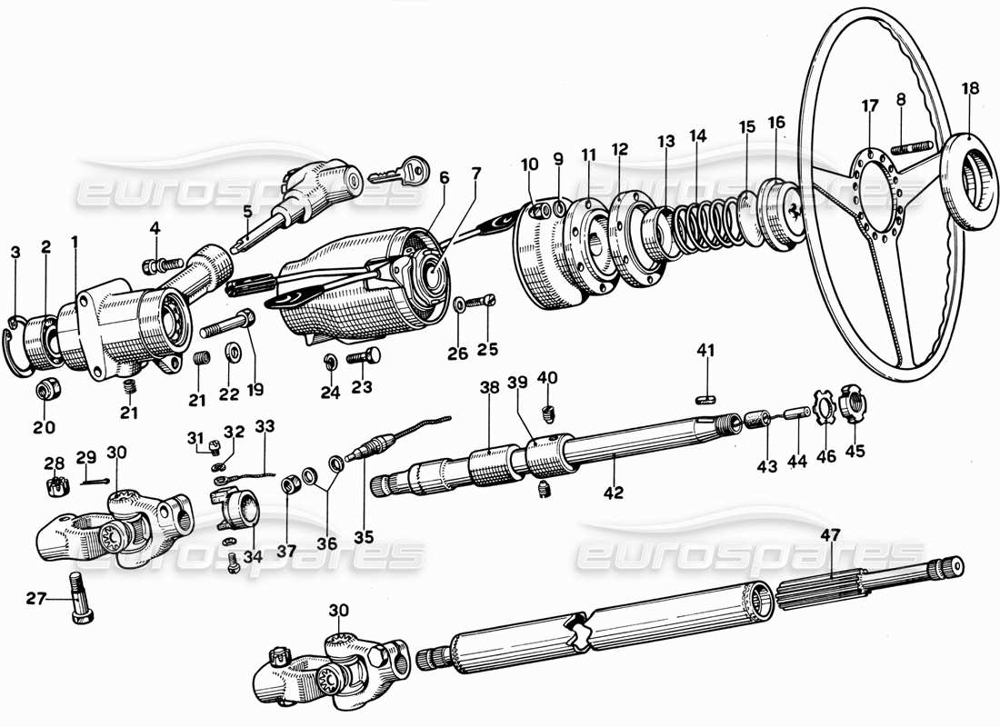Ferrari 365 GT 2+2 (Mechanisch) Lenksäule Teilediagramm