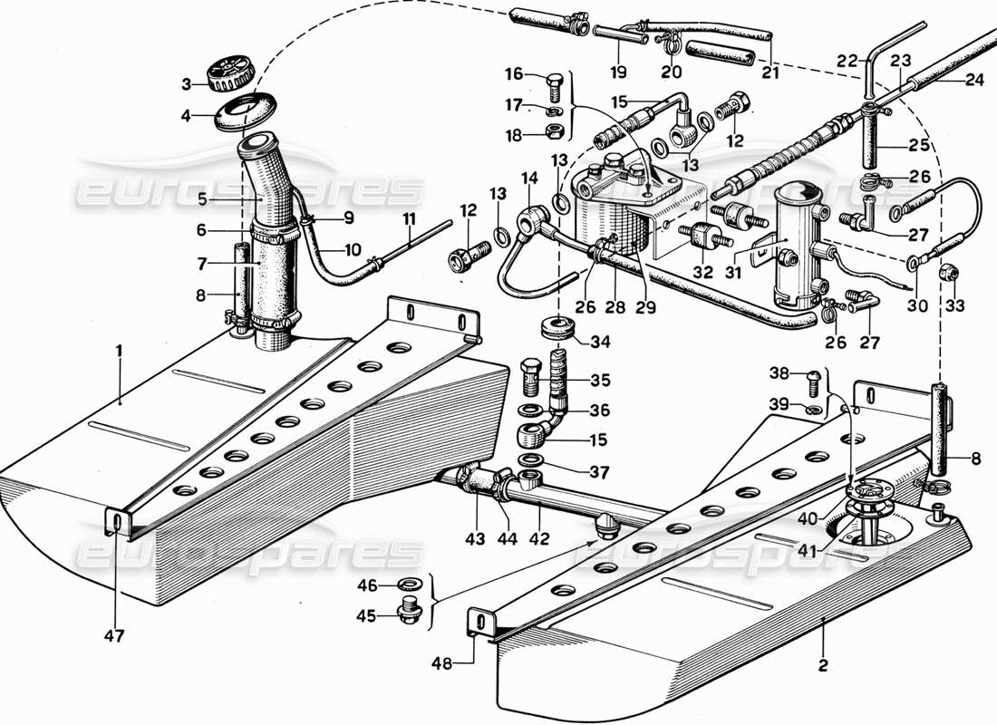 Ferrari 365 GT 2+2 (Mechanisch) Treibstofftanks Teilediagramm