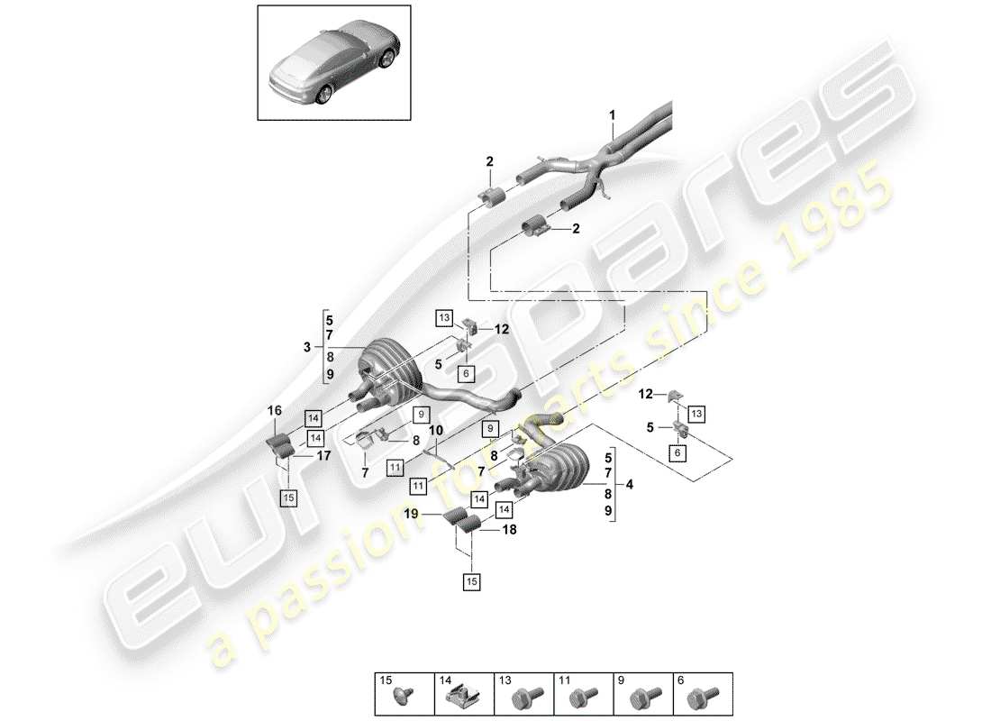 Porsche Panamera 971 (2017) Abgassystem Teilediagramm