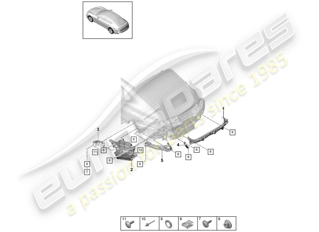 Porsche Panamera 971 (2017) BEFESTIGUNGEN Teilediagramm