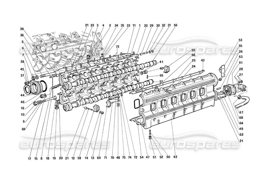 Ferrari Testarossa (1990) Teildiagramm des Zylinderkopfes (links).