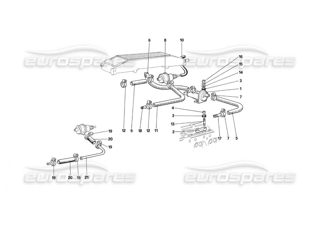 Ferrari Testarossa (1990) Kraftstoffeinspritzsystem – Ventile und Leitungen Teildiagramm