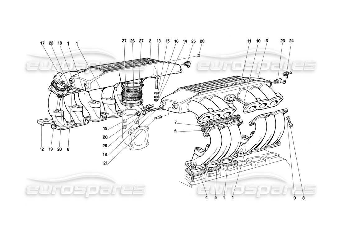 Ferrari Testarossa (1990) Luftansaugkrümmer Teilediagramm