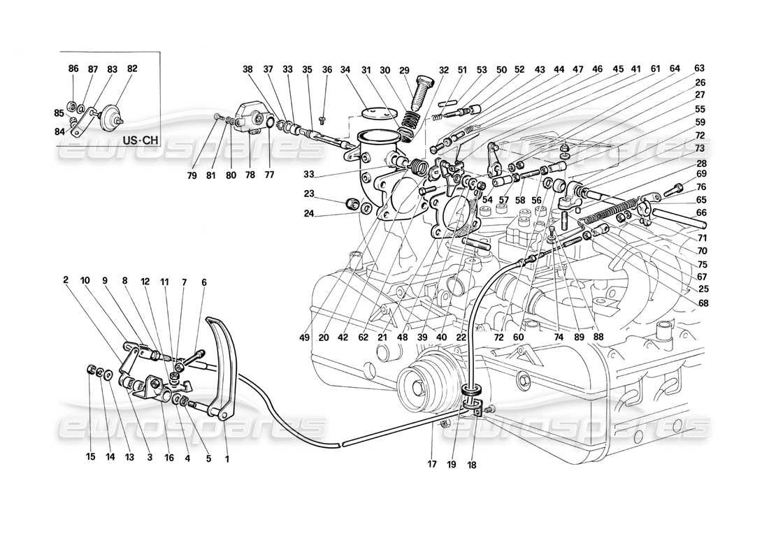 Ferrari Testarossa (1990) Drosselklappensteuerung Teilediagramm