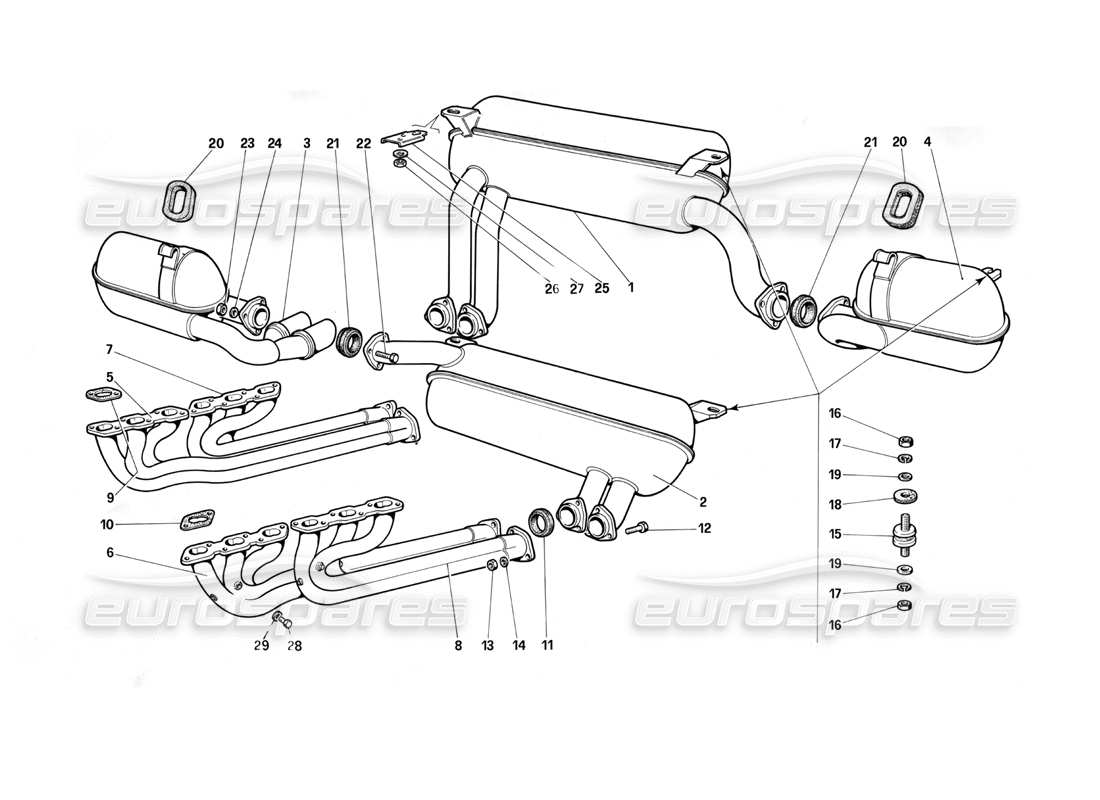 Ferrari Testarossa (1990) Abgassystem (für Version B1 - GD1), Teildiagramm