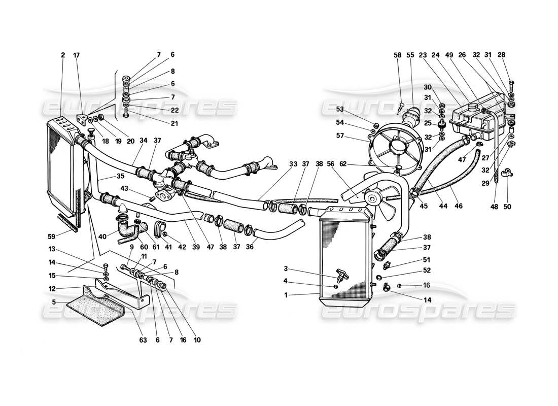 Ferrari Testarossa (1990) Kühlsystem Teilediagramm