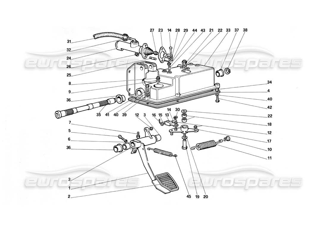 Ferrari Testarossa (1990) Kupplungsausrücksteuerung Teildiagramm