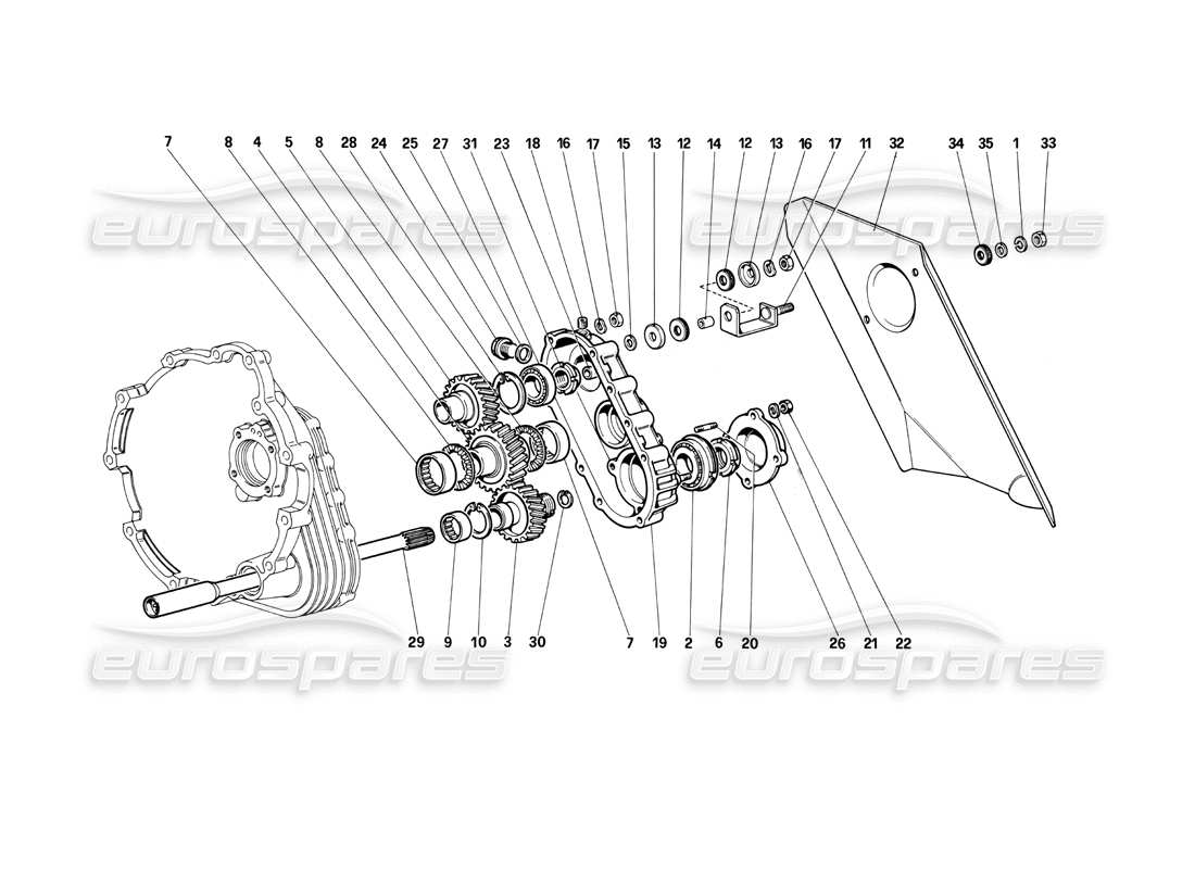 Ferrari Testarossa (1990) Getriebeübertragung Teildiagramm