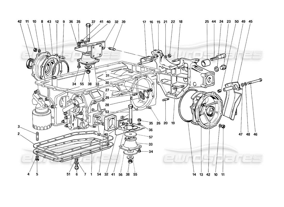 Ferrari Testarossa (1990) Getriebe – Montage und Abdeckungen Teildiagramm