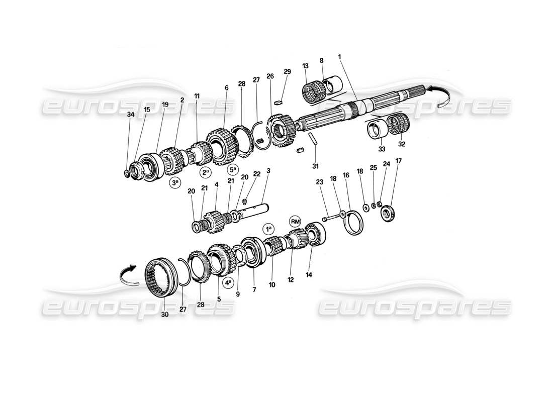 Ferrari Testarossa (1990) Hauptwellengetriebe Teildiagramm