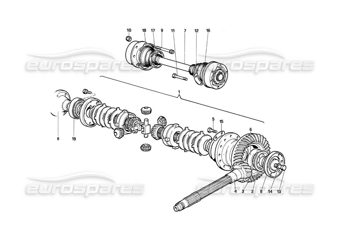 Ferrari Testarossa (1990) Differential & Axle Shafts Teildiagramm