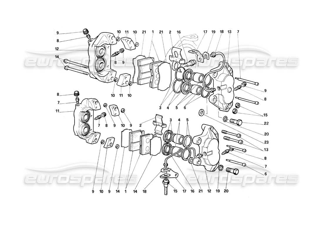 Ferrari Testarossa (1990) Bremssättel für Vorder- und Hinterradbremsen Teildiagramm