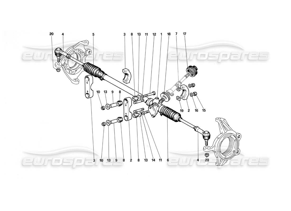 Ferrari Testarossa (1990) Lenkgetriebe und Gestänge Teildiagramm
