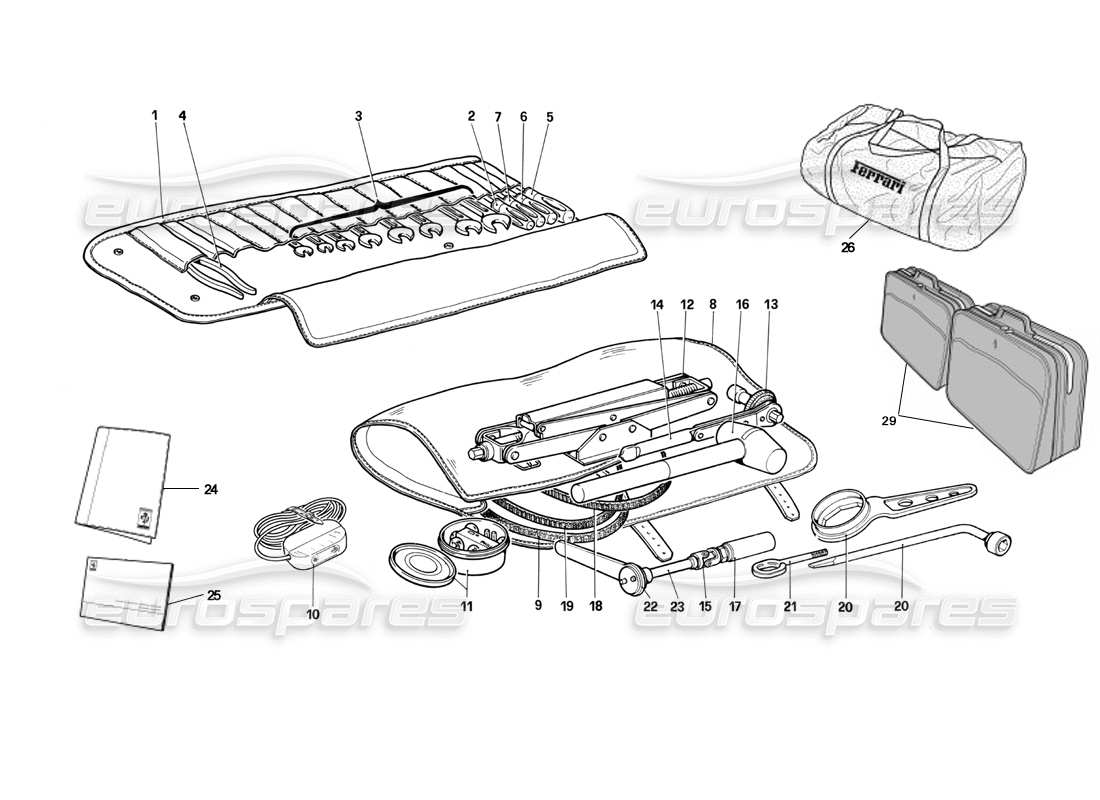 Ferrari Testarossa (1990) Werkzeugsatz Teildiagramm