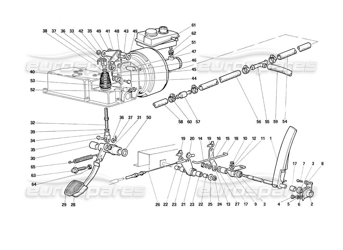 Ferrari Testarossa (1990) Bremshydrauliksystem – Gaspedalsteuerung Teildiagramm