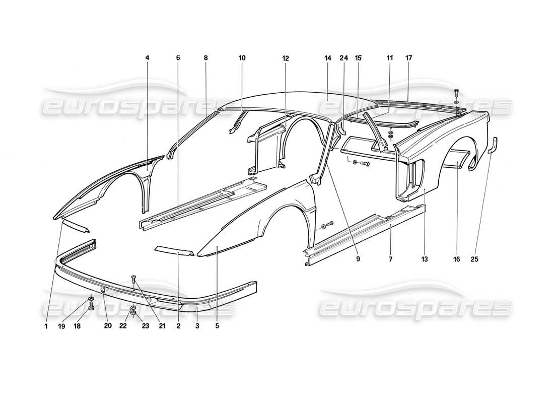 Ferrari Testarossa (1990) Körper - Externe Komponenten Teildiagramm