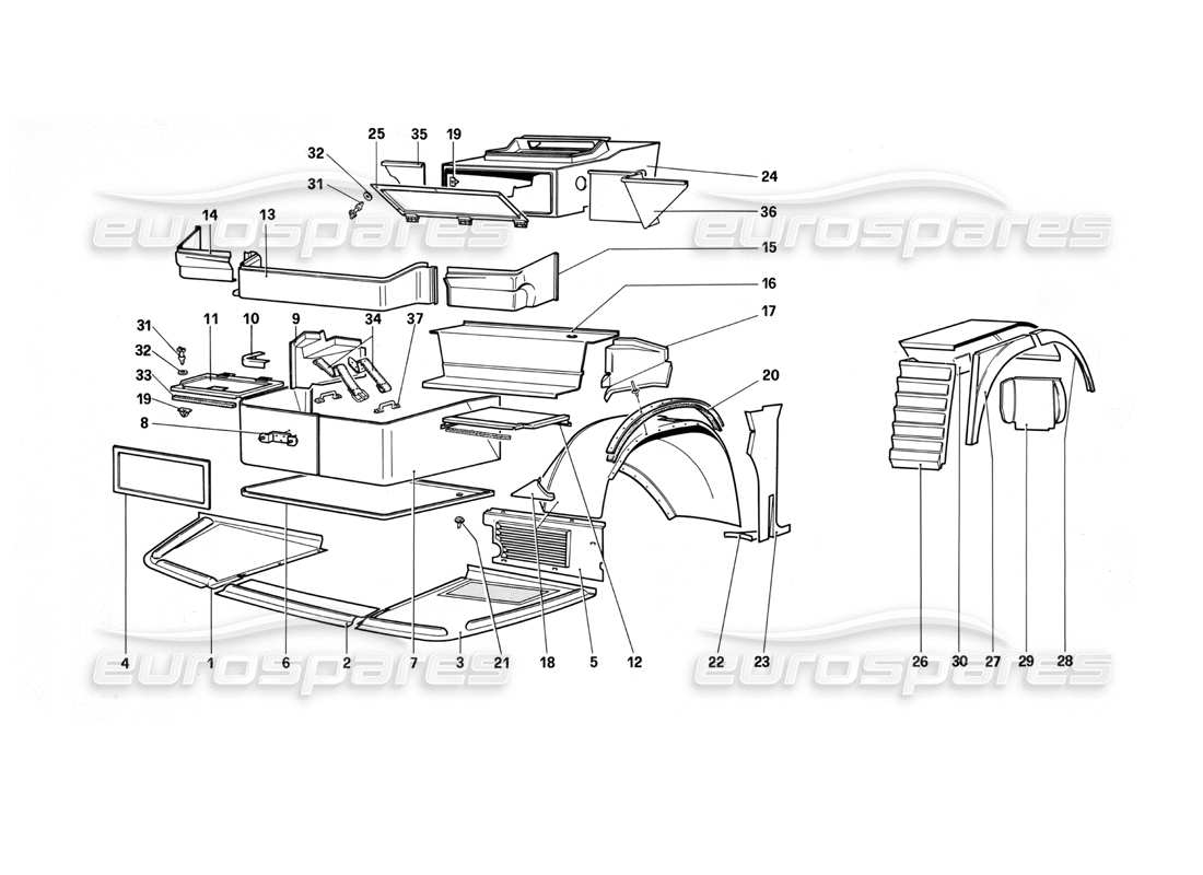Ferrari Testarossa (1990) Körper – interne Komponenten Teilediagramm
