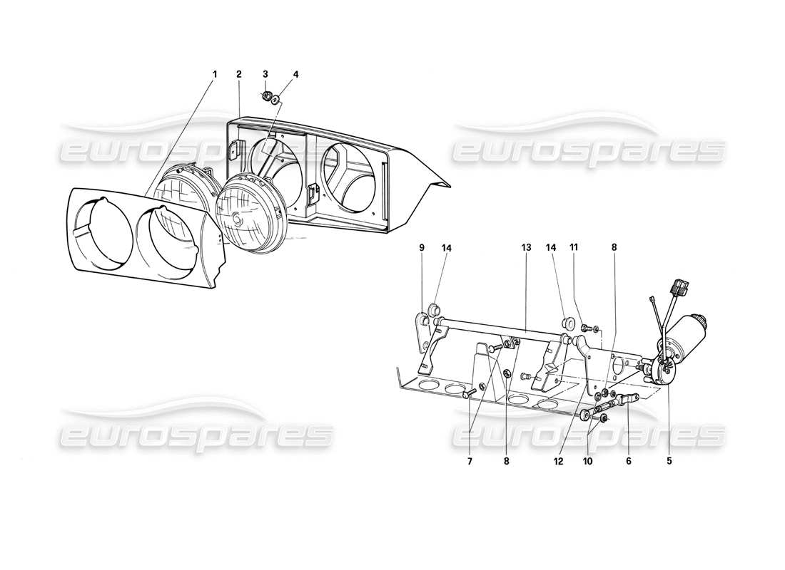 Ferrari Testarossa (1990) Hebevorrichtung für Frontscheinwerfer Teilediagramm