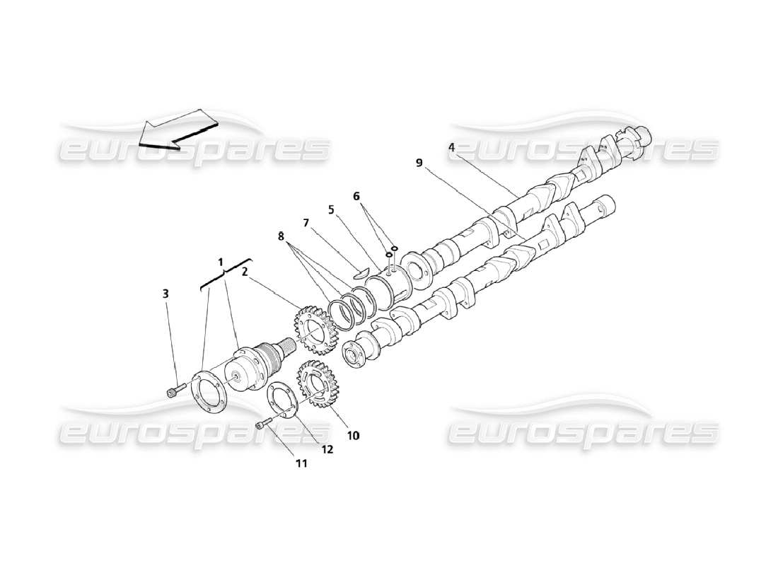 Maserati QTP. (2006) 4.2 Nockenwellen für rechten Zylinderkopf – Teildiagramm
