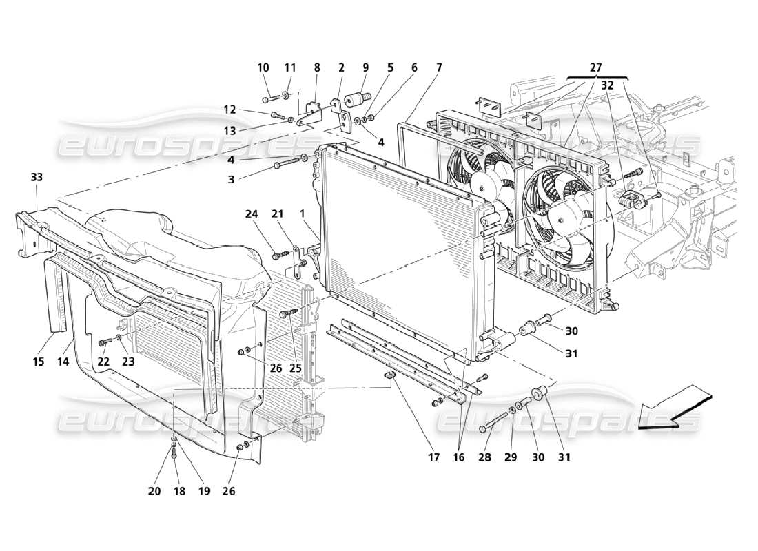 Maserati QTP. (2006) 4.2 Kühlsystem: Kühler und Luftförderer Teildiagramm