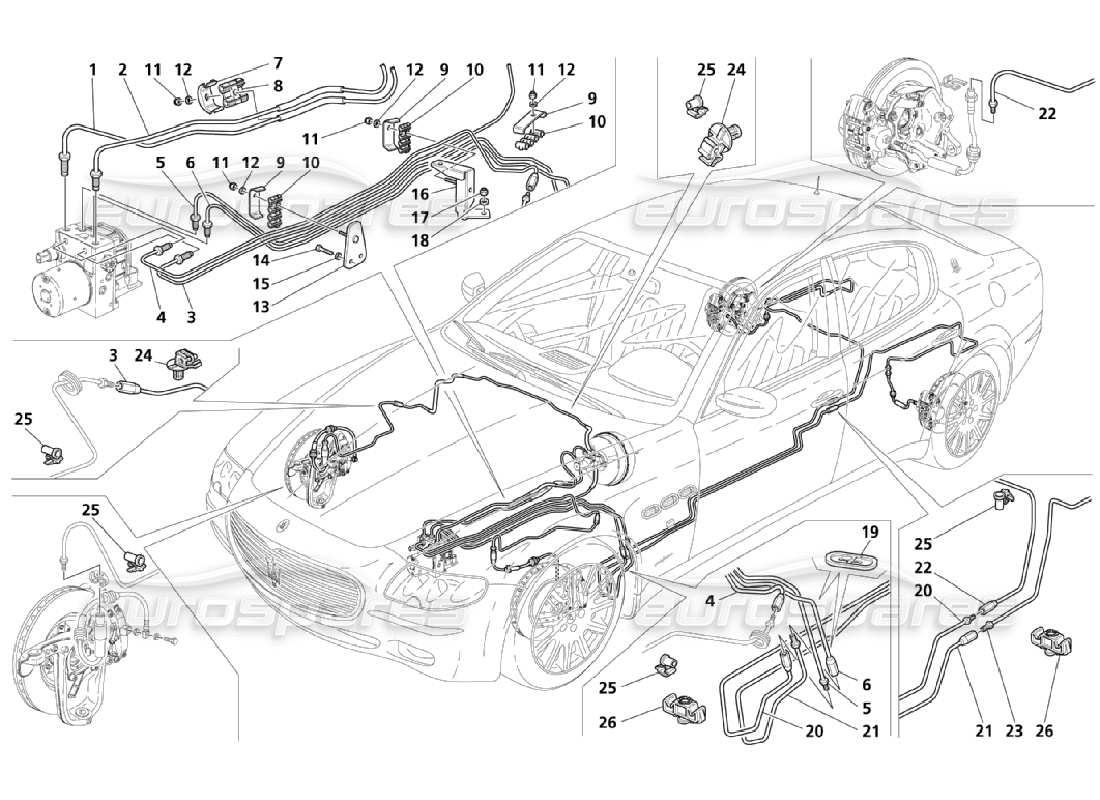 Maserati QTP. (2006) 4.2 Rohrleitungen (Seite 1-4) Teildiagramm