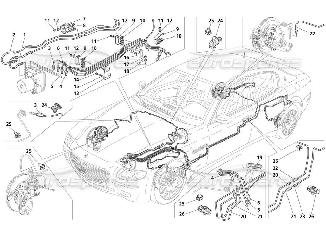 Maserati QTP. (2006) 4.2 Rohrleitungen (Seite 2-4) Teildiagramm