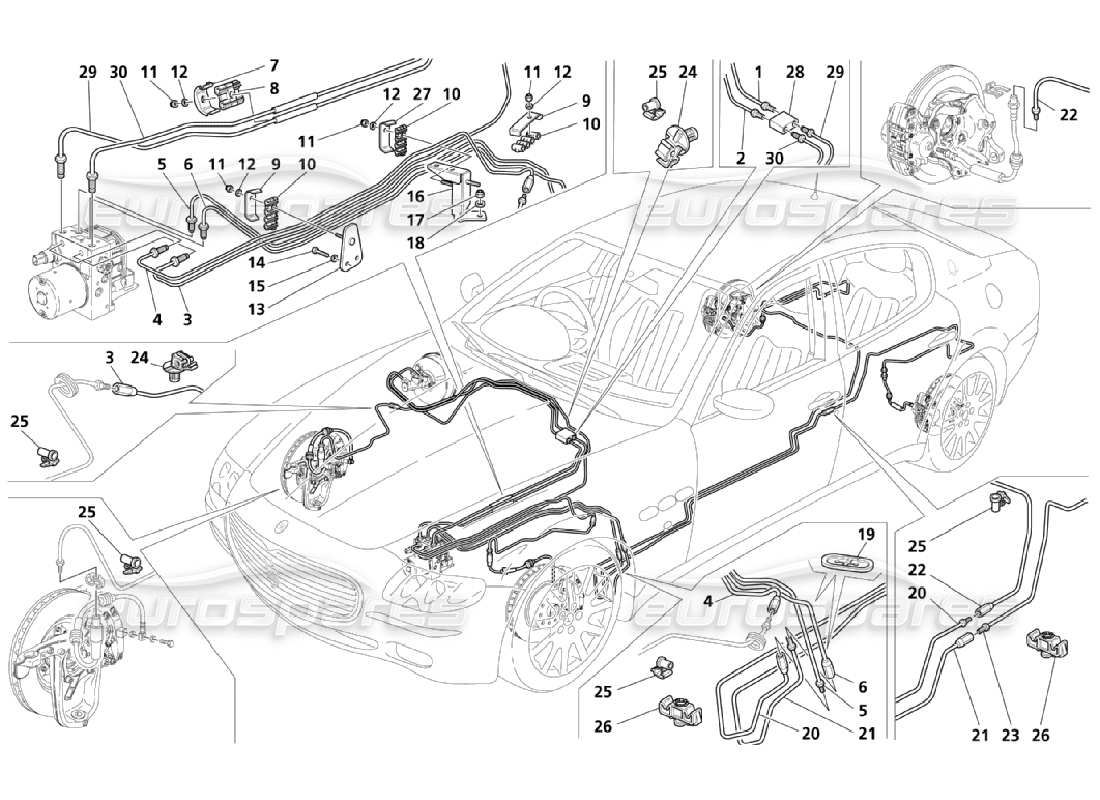Maserati QTP. (2006) 4.2 Rohrleitungen (Seite 3-4) Teildiagramm