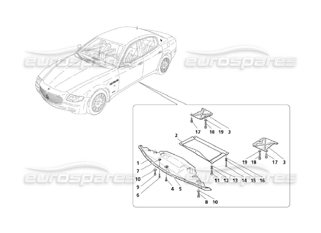 Maserati QTP. (2006) 4.2 Flache Boden- und Unterbodenschutzbleche Teildiagramm