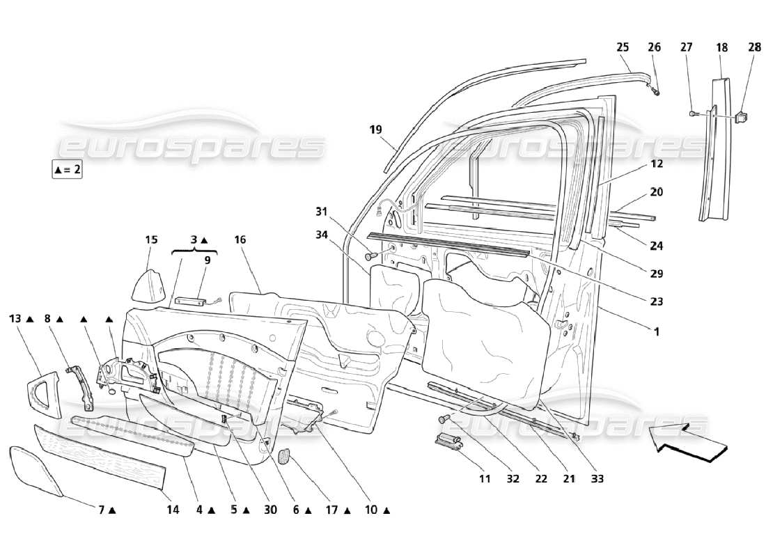 Maserati QTP. (2006) 4.2 Vordertüren: Polsterung Teildiagramm