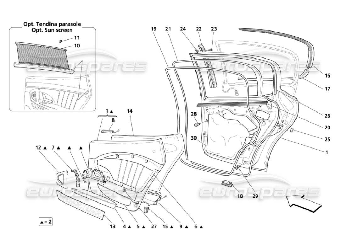 Maserati QTP. (2006) 4.2 Hintere Türen: Paneele Teildiagramm
