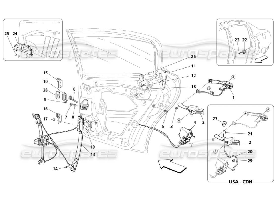 Maserati QTP. (2006) 4.2 Hintere Türen: Bewegungsvorrichtungen Teildiagramm