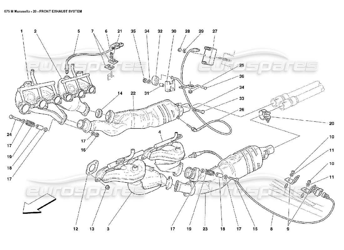 Ferrari 575M Maranello Vordere Abgasanlage Teilediagramm