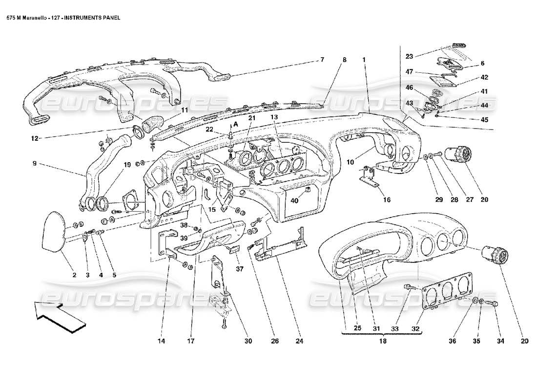 Ferrari 575M Maranello Instrumententafel Teilediagramm