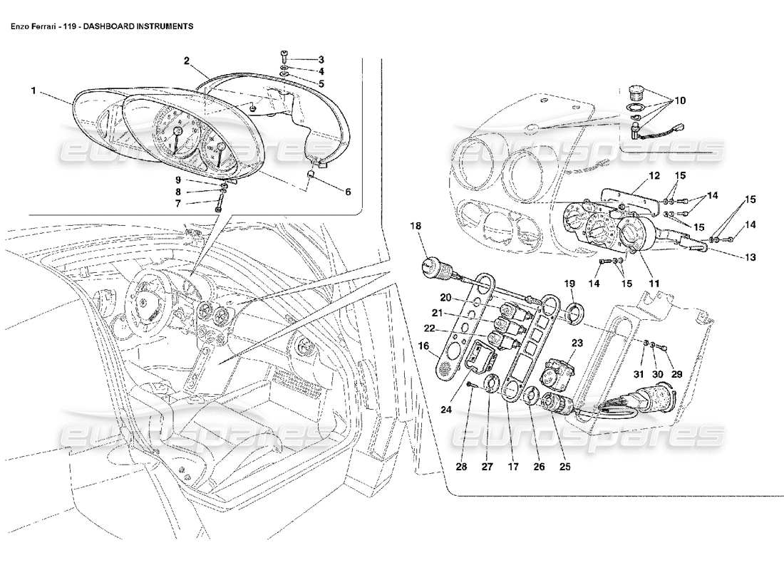 Ferrari Enzo Armaturenbrett-Instrumente Teilediagramm