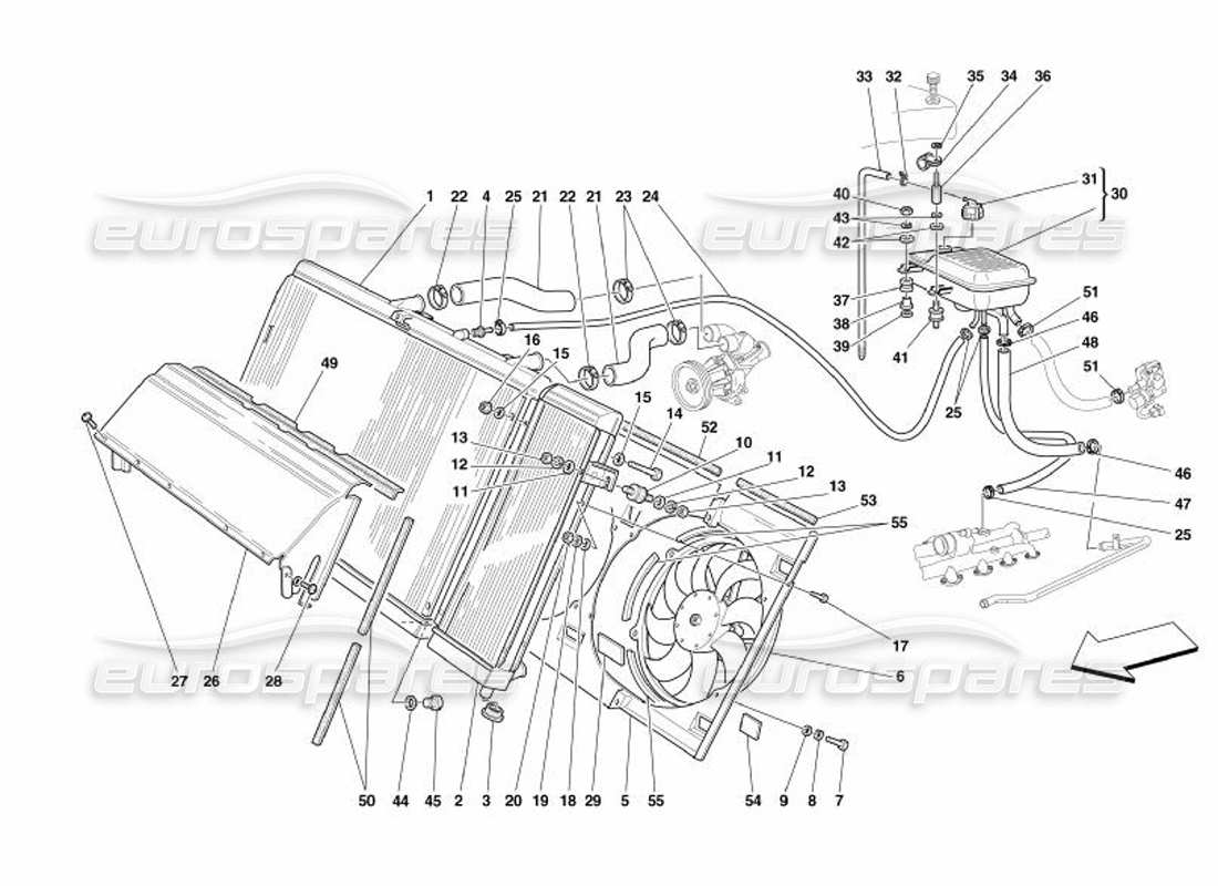 Ferrari 575 Superamerica Kühlsystem - Kühler und Nourice Teildiagramm