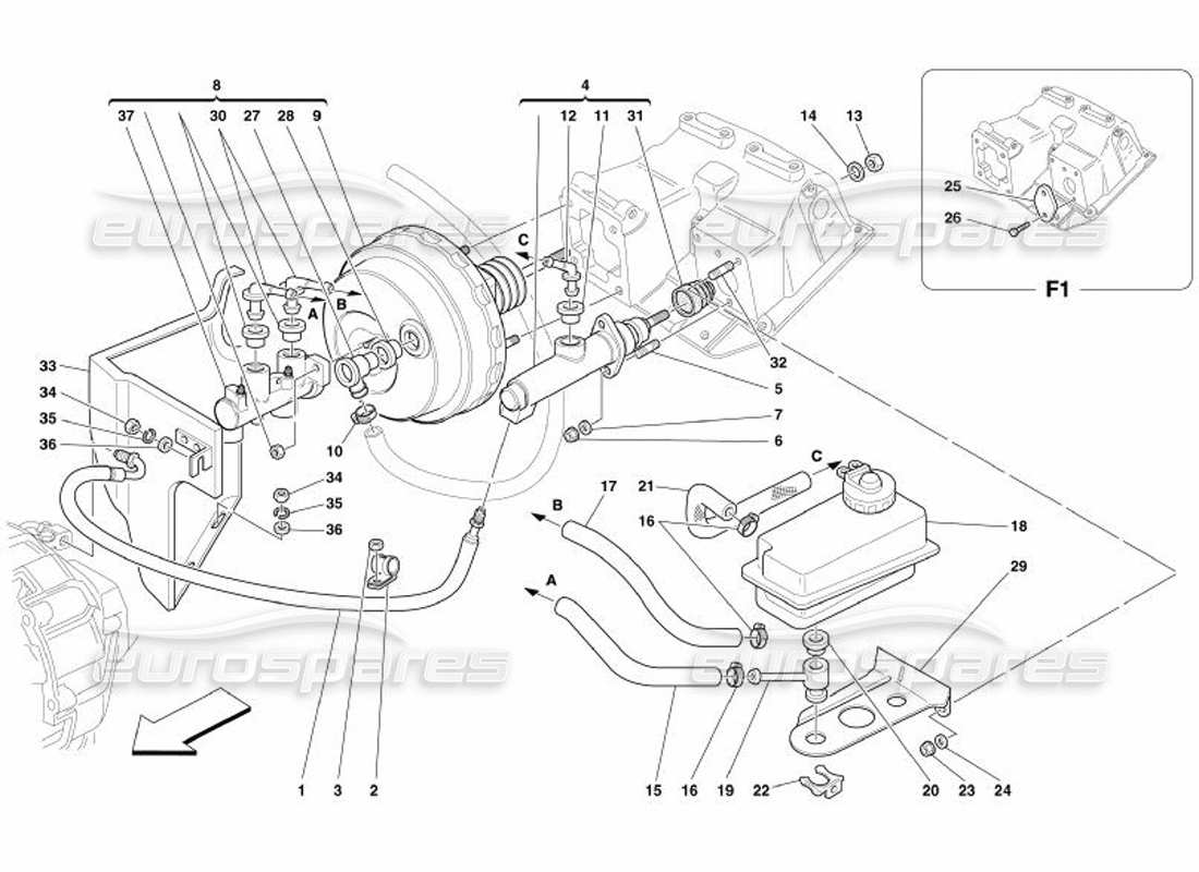 Ferrari 575 Superamerica Brems- und Kupplungshydrauliksystem Teilediagramm