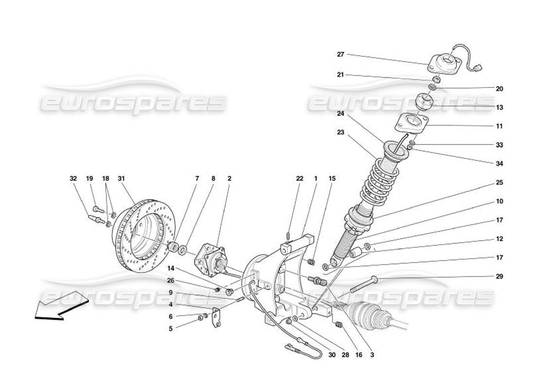 Ferrari 575 Superamerica Hinterradaufhängung – Stoßdämpfer und Bremsscheibe Teildiagramm