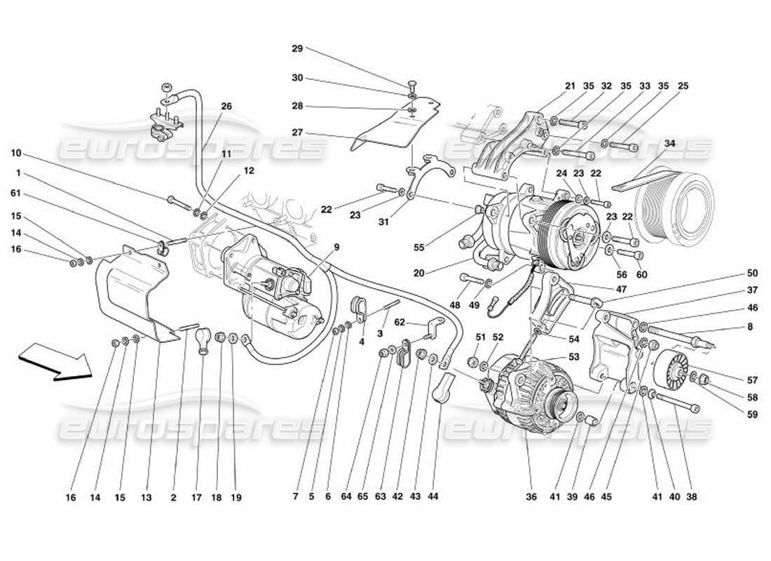 Ferrari 575 Superamerica Generator-Startmotor und Wechselstromkompressor Teildiagramm