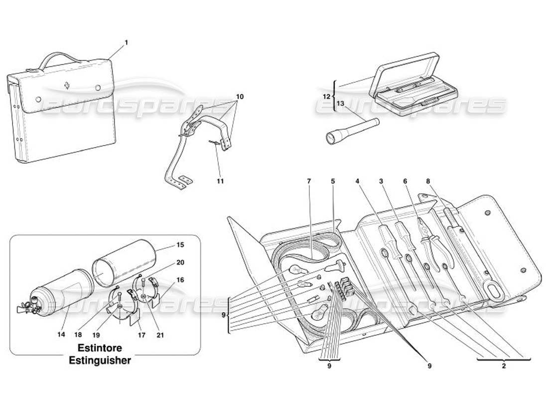 Ferrari 575 Superamerica Werkzeuge, Ausrüstung und Befestigungen Teildiagramm