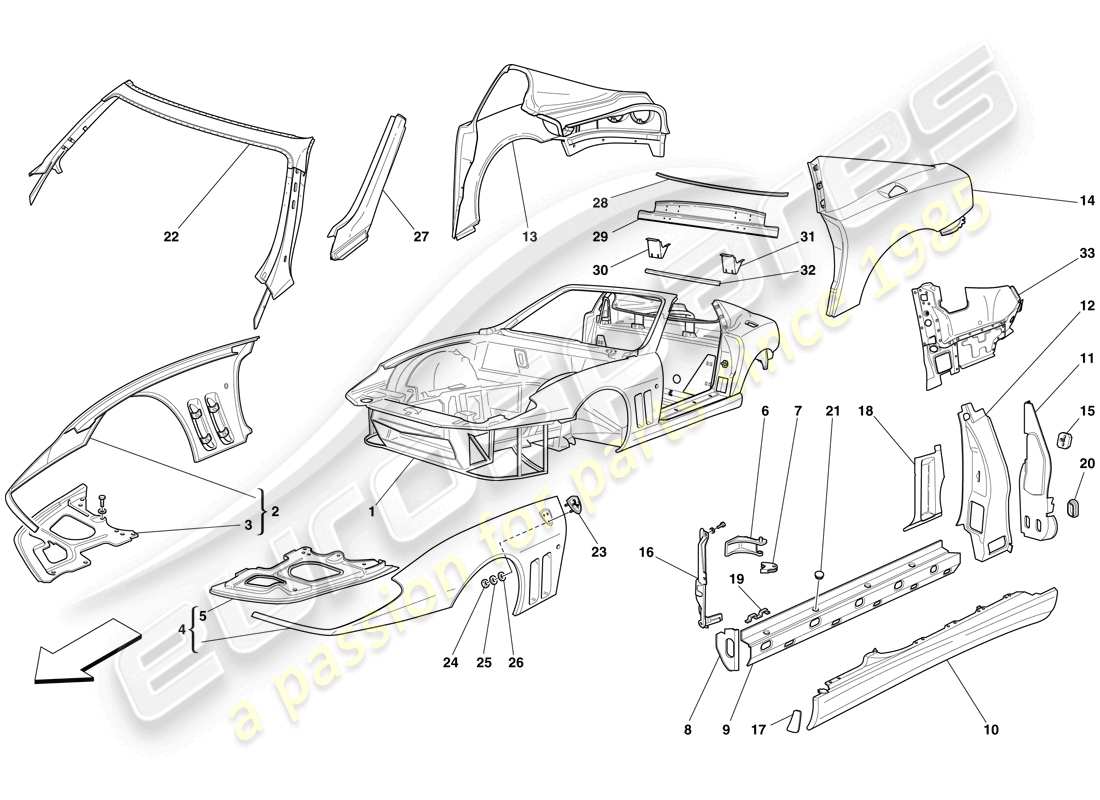 Ferrari 575 Superamerica Karosserie – Außenverkleidungen Teildiagramm